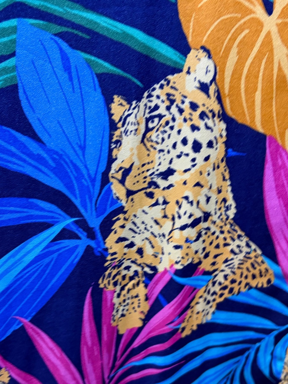 Van Winkle Tropical Palm Leaf & Leopards Silky Sexy Slip Dress With Pockets. XL - Picture 3 of 11
